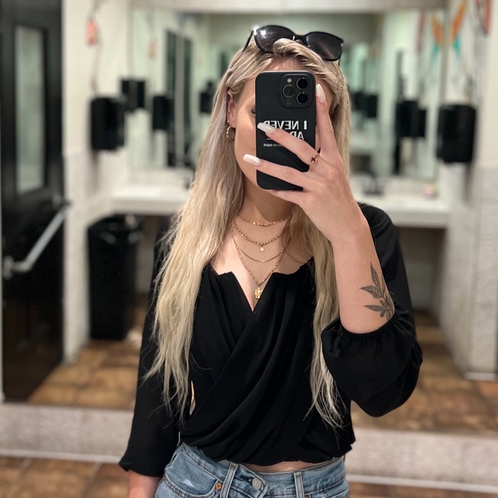 Black Windsor V-Neck Blouse
